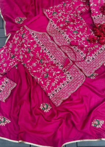 Buy Pink Colour Saree 31 Pink Dola Silk Embroidery Coding Work Saree With Full Koti