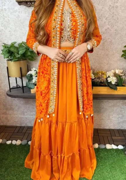 Super Trending Party Wear Georgette Shrug With Lehenga