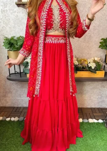 Super Trending Party Wear Georgette Shrug With Lehenga