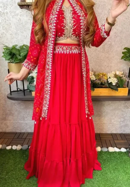 Super Trending Party Wear Georgette Shrug With Lehenga