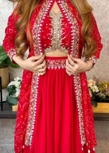 Super Trending Party Wear Georgette Shrug With Lehenga