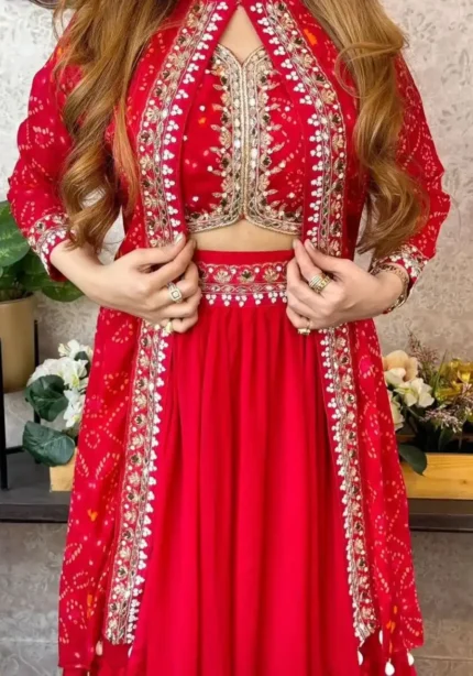 Super Trending Party Wear Georgette Shrug With Lehenga