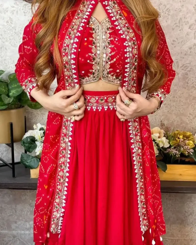 Super Trending Party Wear Georgette Shrug With Lehenga