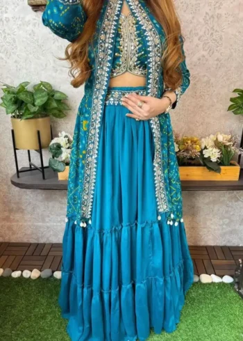Super Trending Party Wear Georgette Shrug With Lehenga