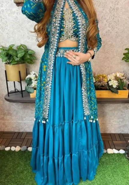 Super Trending Party Wear Georgette Shrug With Lehenga