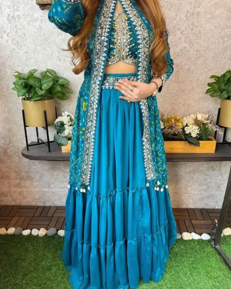 Super Trending Party Wear Georgette Shrug With Lehenga