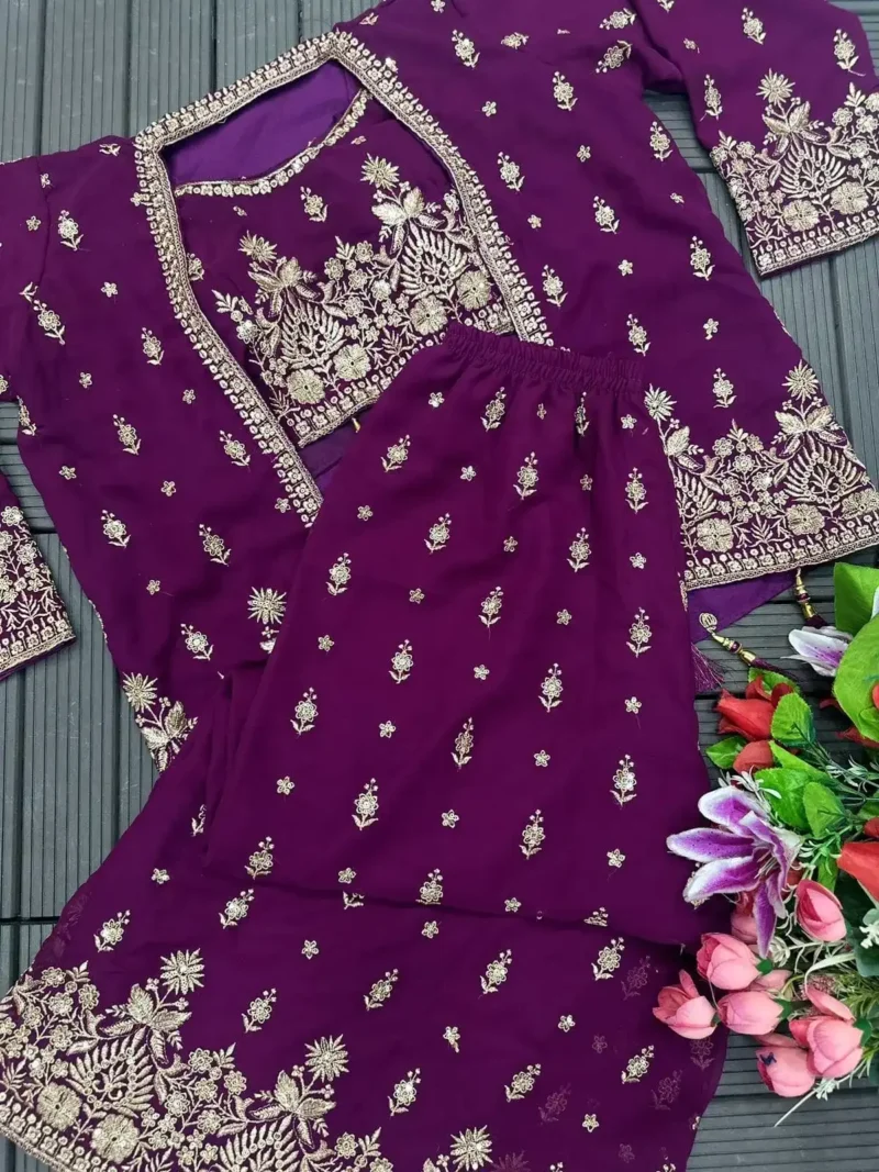 Wine Color Designer Indo Western Party Wear Shrug With Palazzo