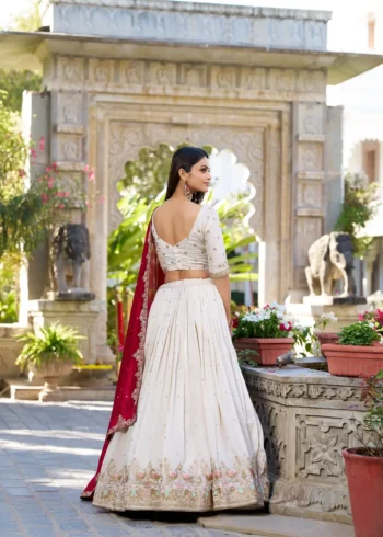 Off White Sequins Embroidered Half Saree Lehenga Choli