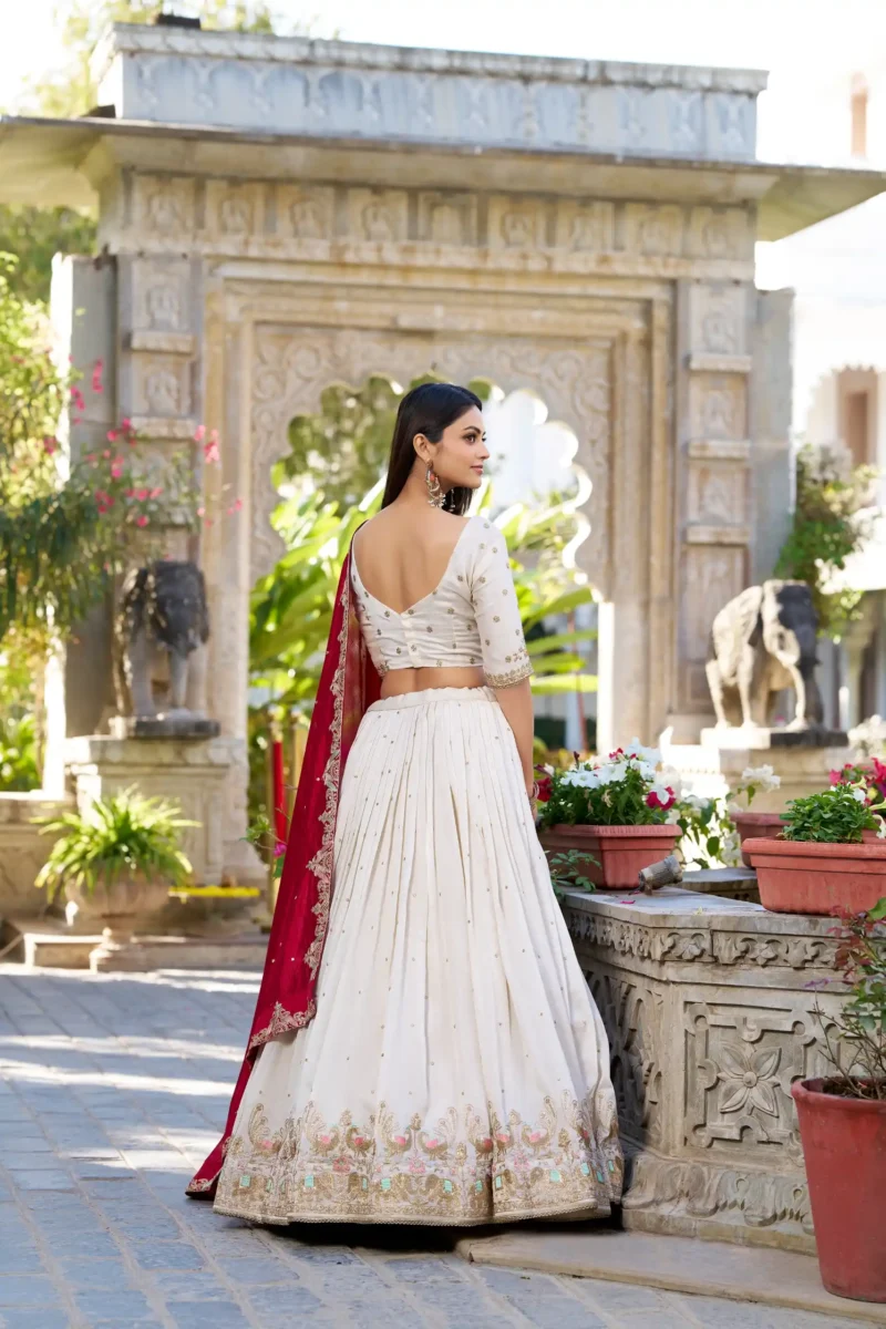 Off White Sequins Embroidered Half Saree Lehenga Choli