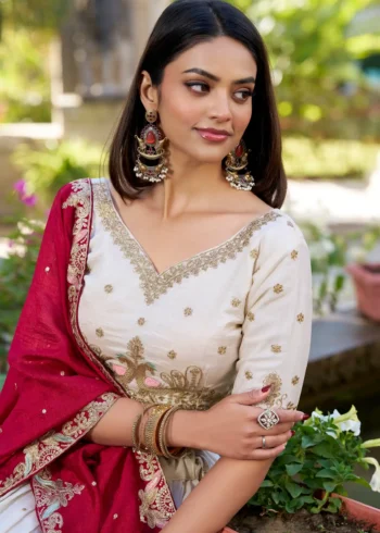 Off White Sequins Embroidered Half Saree Lehenga Choli