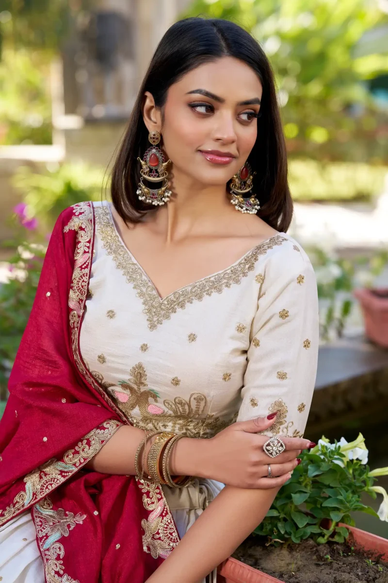 Off White Sequins Embroidered Half Saree Lehenga Choli