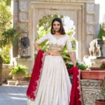 Off White Sequins Embroidered Half Saree Lehenga Choli