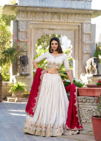Off White Sequins Embroidered Half Saree Lehenga Choli