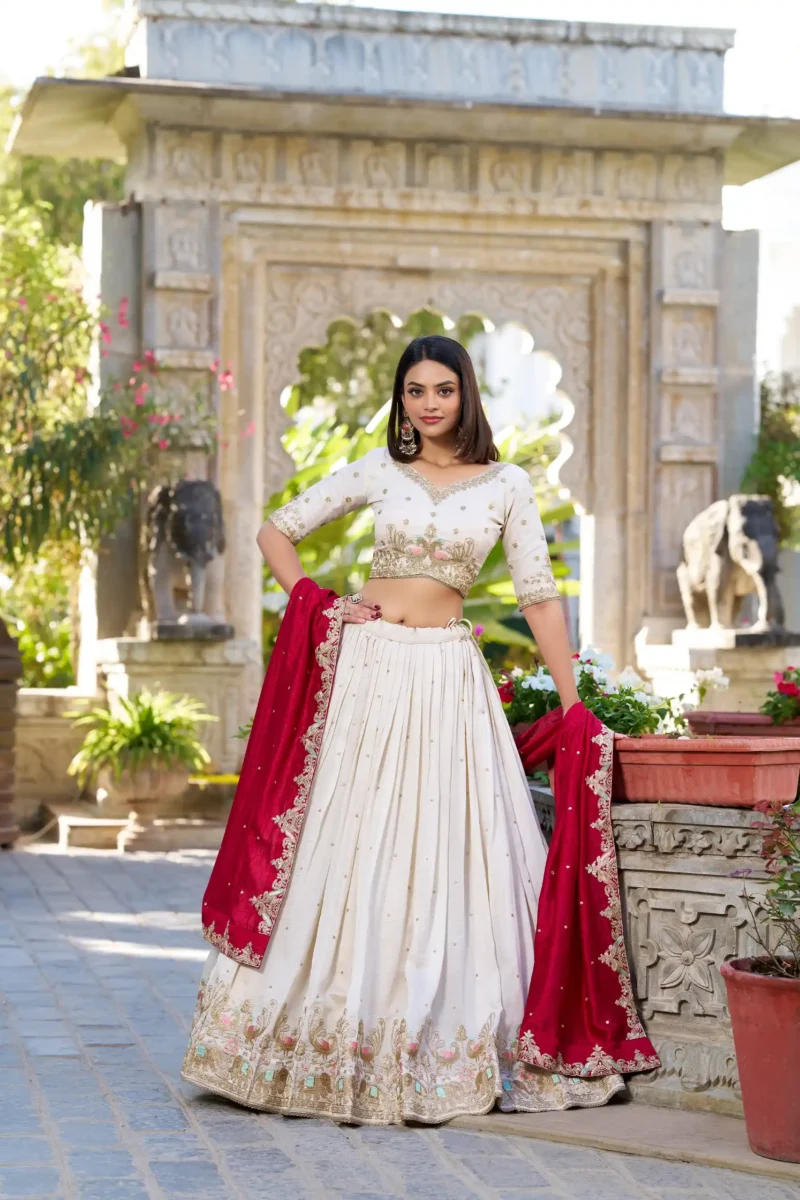 Off White Sequins Embroidered Half Saree Lehenga Choli