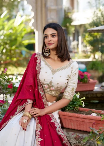 Off White Sequins Embroidered Half Saree Lehenga Choli