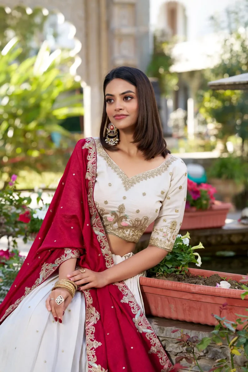 Off White Sequins Embroidered Half Saree Lehenga Choli