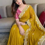 Amber Yellow Rangoli Silk Party Wear Designer Saree