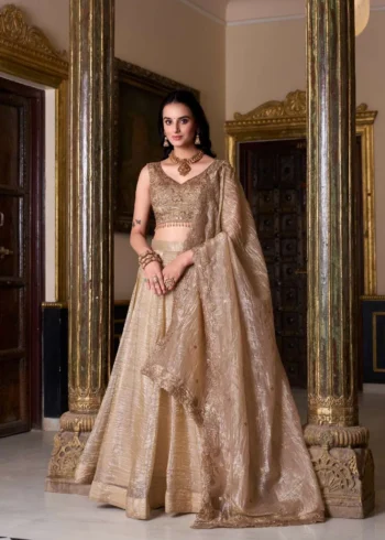 Chiku Gold Crush Wedding Bridesmaid Designer Lehenga