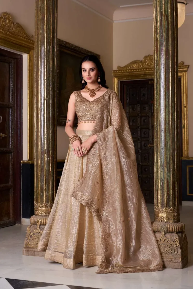 Chiku Gold Crush Wedding Bridesmaid Designer Lehenga