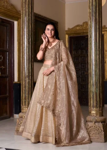 Chiku Gold Crush Wedding Bridesmaid Designer Lehenga
