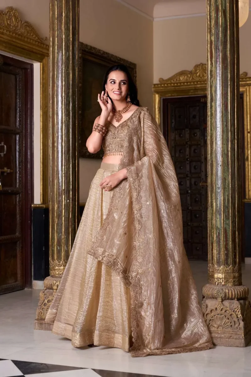 Chiku Gold Crush Wedding Bridesmaid Designer Lehenga