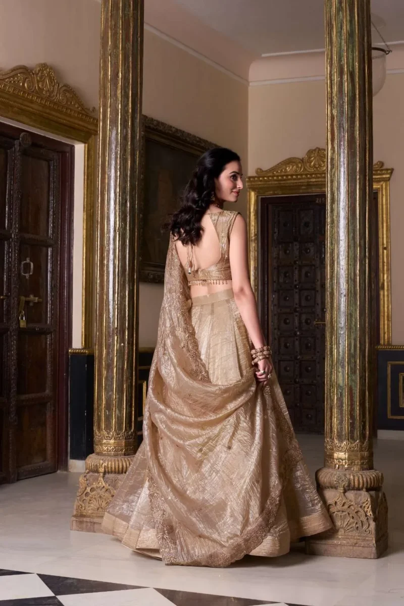Chiku Gold Crush Wedding Bridesmaid Designer Lehenga