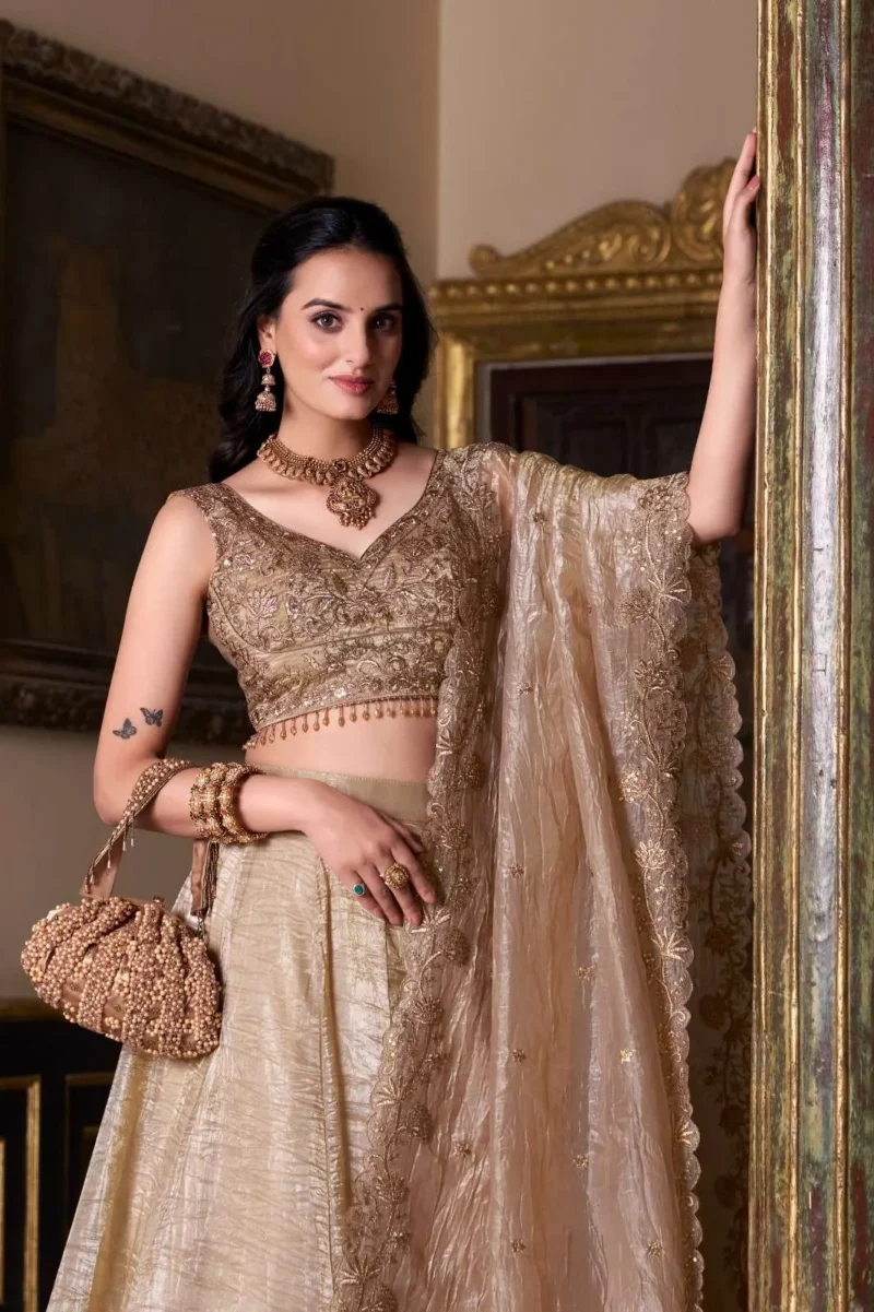 Chiku Gold Crush Wedding Bridesmaid Designer Lehenga
