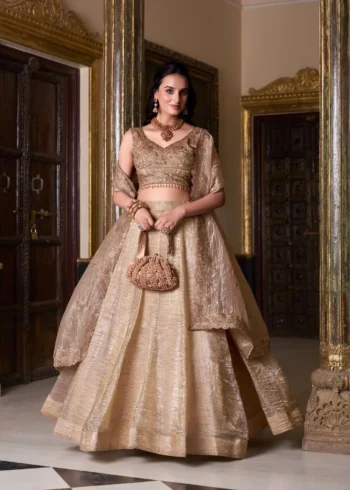 Chiku Gold Crush Wedding Bridesmaid Designer Lehenga