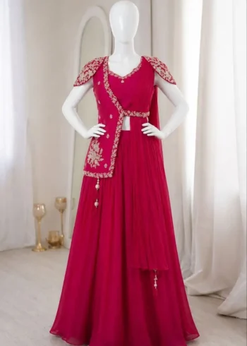 Designer Indowestern Embroidered Pink Wedding Lehenga With Jacket Blouse