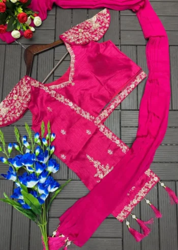 Designer Indowestern Embroidered Pink Wedding Lehenga With Jacket Blouse