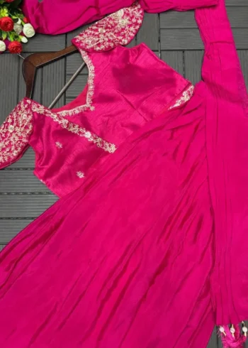 Designer Indowestern Embroidered Pink Wedding Lehenga With Jacket Blouse