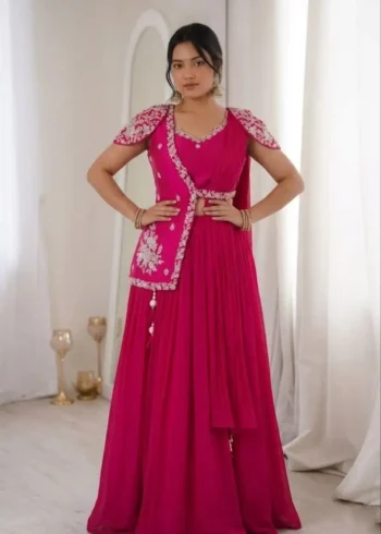 Designer Indowestern Embroidered Pink Wedding Lehenga With Jacket Blouse
