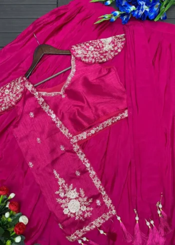 Designer Indowestern Embroidered Pink Wedding Lehenga With Jacket Blouse