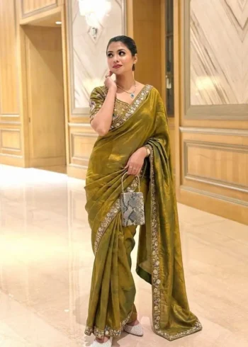 Designer Party Wear Embroidered Lace Saree With Stitched Blouse