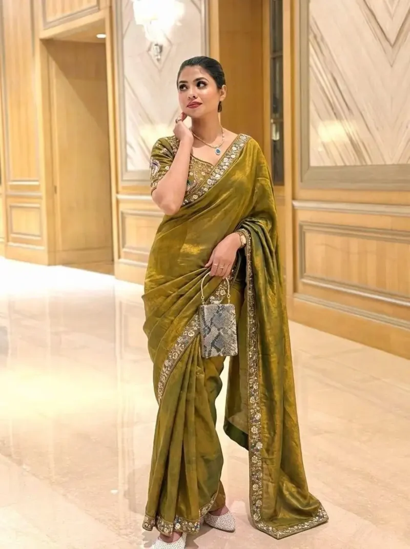 Designer Party Wear Embroidered Lace Saree With Stitched Blouse