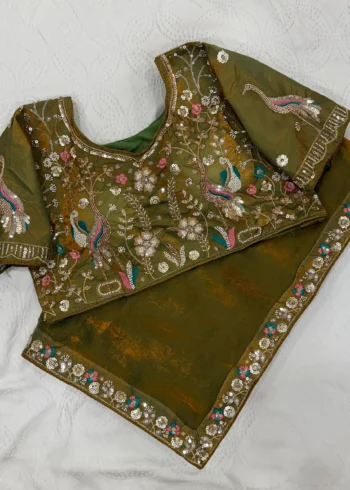 Designer Party Wear Embroidered Lace Saree With Stitched Blouse