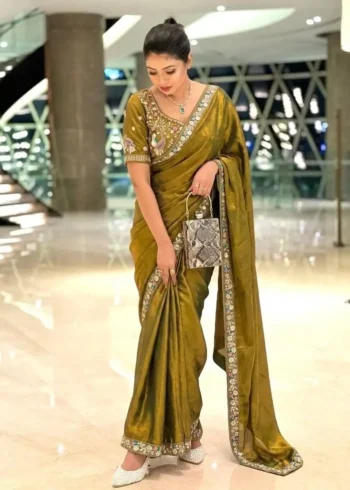 Designer Party Wear Embroidered Lace Saree With Stitched Blouse - Image 7