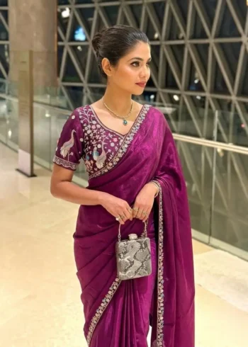 Designer Party Wear Embroidered Lace Saree With Stitched Blouse