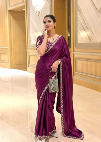Designer Party Wear Embroidered Lace Saree With Stitched Blouse