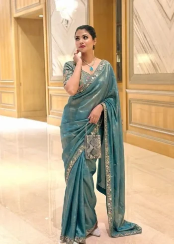 Designer Party Wear Embroidered Lace Saree With Stitched Blouse
