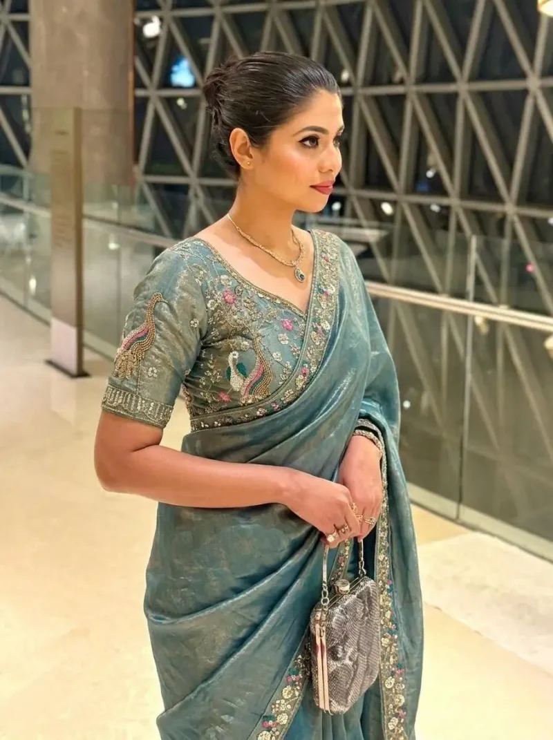 Designer Party Wear Embroidered Lace Saree With Stitched Blouse