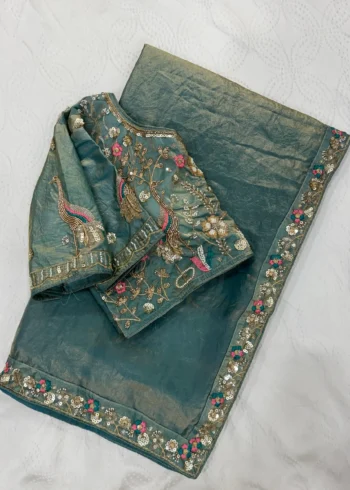Designer Party Wear Embroidered Lace Saree With Stitched Blouse