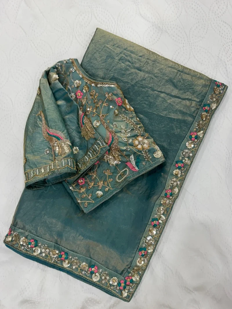 Designer Party Wear Embroidered Lace Saree With Stitched Blouse