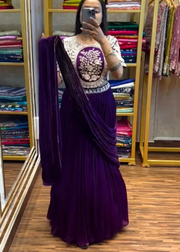 Designer Party Wear Lehenga Saree With Stitched Blouse & Belt