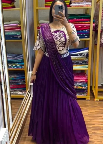 Designer Party Wear Lehenga Saree With Stitched Blouse & Belt