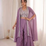 Georgette Pastel Colours Indowestern Party Wear Sharara With Shrug