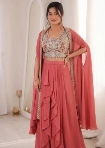 Georgette Pastel Colours Indowestern Party Wear Sharara With Shrug