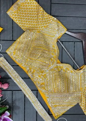 Heavy Chinon Party Wear Embroidered Ready Saree With Stitched Blouse