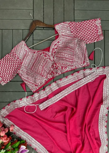 Heavy Chinon Party Wear Embroidered Ready Saree With Stitched Blouse