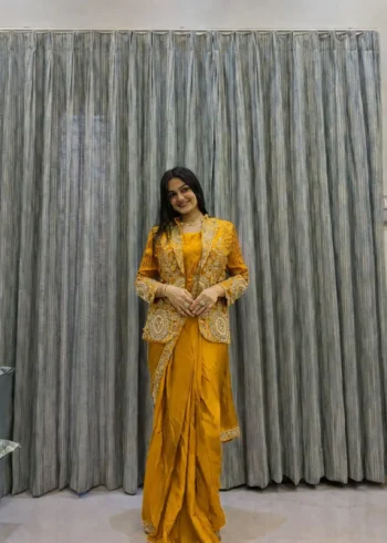 Indowestern Designer Embroidered Stitched Saree With Koti